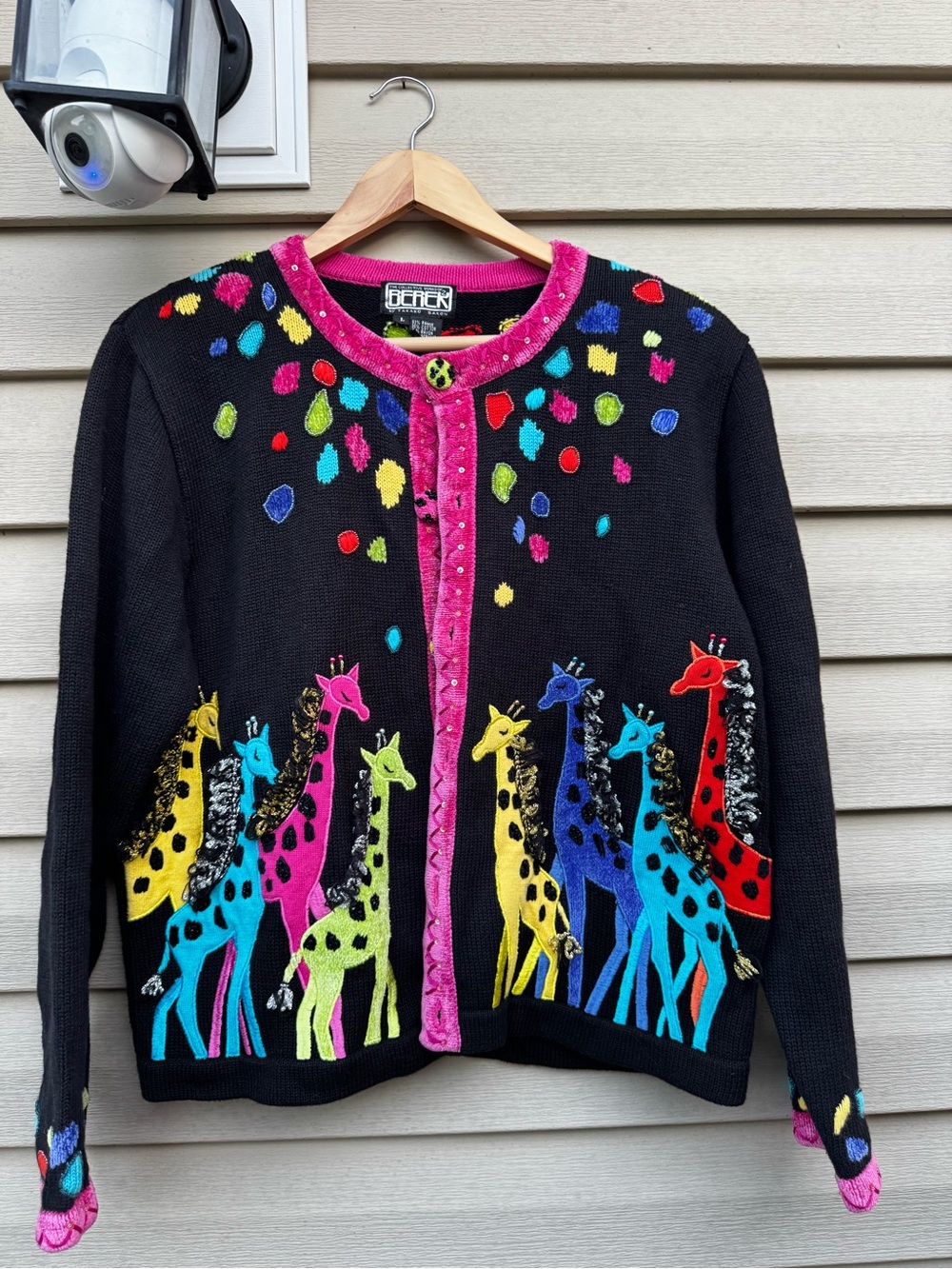 Vintage Black Giraffe Embroidered Cardigan - Multicolor